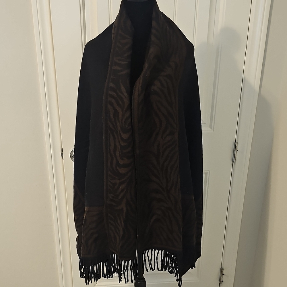 Black and Brown Animal Print Wool Shawl